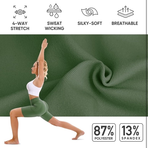 Apexup High Waist, Spandex Yoga Shorts w/Side Pockets-Size Small-Olive Green - Picture 6 of 6